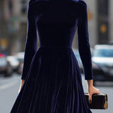 Julie | Navy Blue Midi Dress with Long Sleeves
