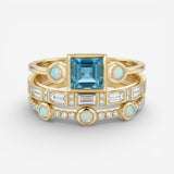 Vintage Blue Crystal Ring Set - Ocean Collection