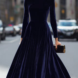 Julie | Navy Blue Midi Dress with Long Sleeves