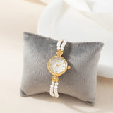 Lara® - Elegant Gold Watch with Double Pearl Bracelet