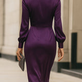Clara | Deep Plum Draped Midi Dress
