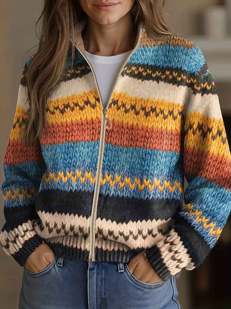 Sive multicolour zigzag zip cardigan for women | Ellie Dublin