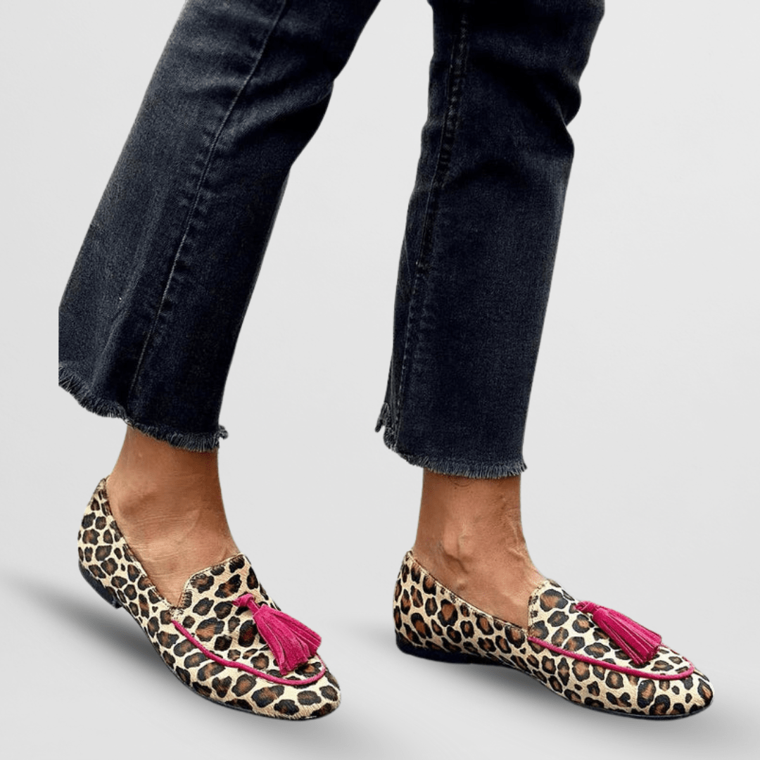 Brid fringed leopard loafers for women | Ellie Dublin