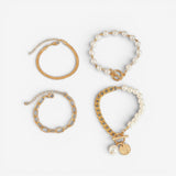 Stylish 4-Piece Gold Bracelet Collection – Snake Design, Pearls, and Link Styles