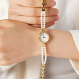 Lara® - Elegant Gold Watch with Double Pearl Bracelet