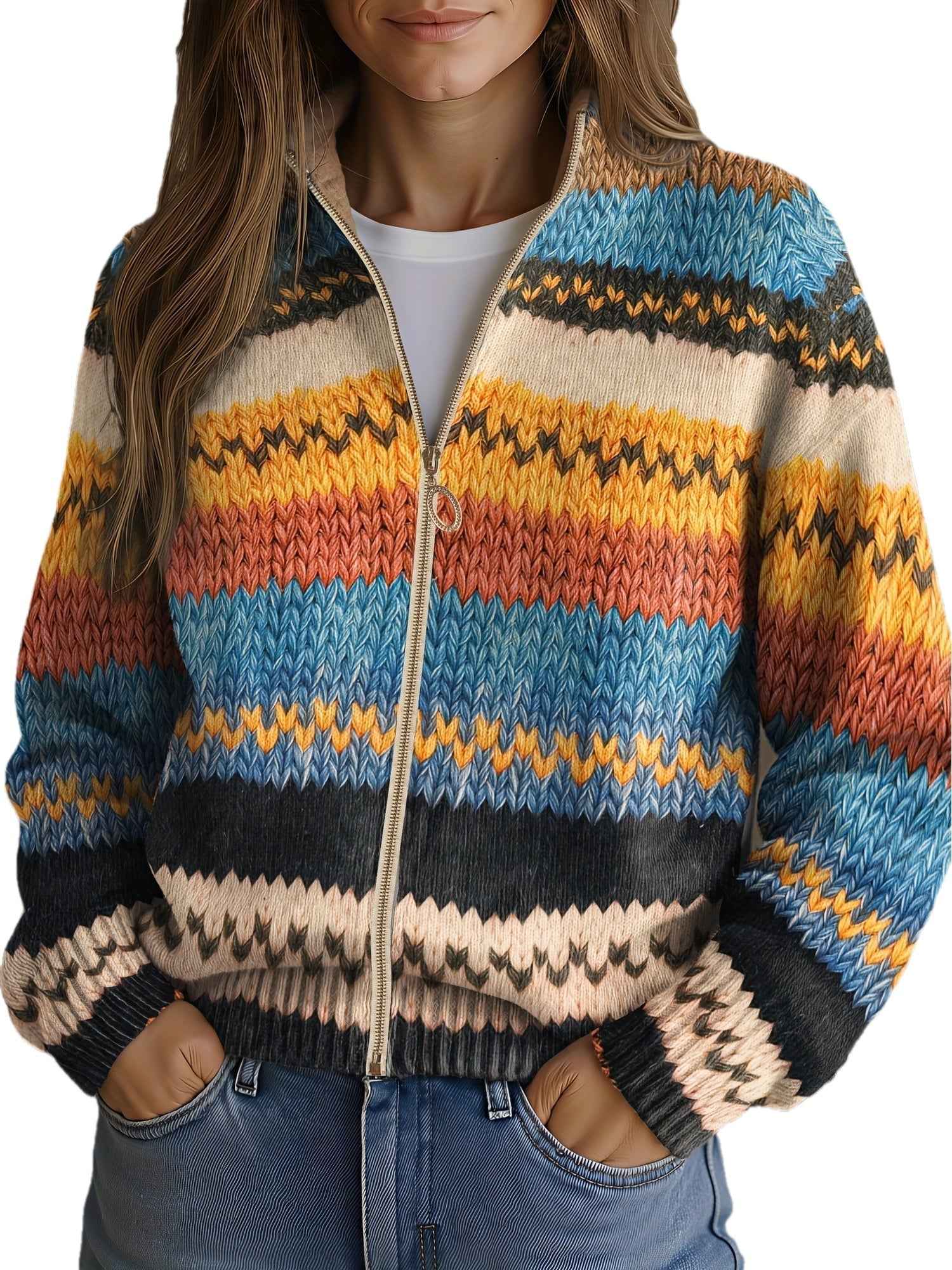 Sive multicolour zigzag zip cardigan for women | Ellie Dublin