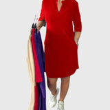 Caroline | Solid V-Neck Dress