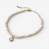 Gold Pearl Necklace Adorned with Moonstone