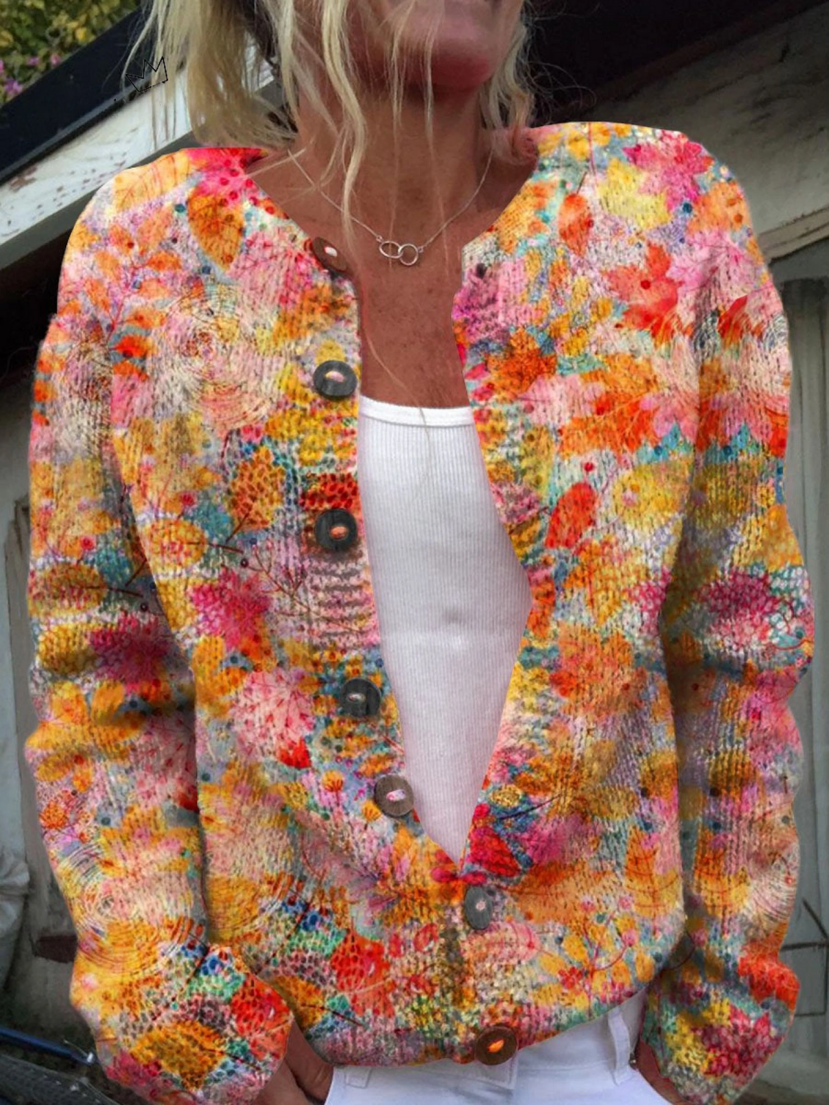 Floral print buttoned casual cardigan for women | Ellie Dublin
