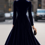 Julie | Navy Blue Midi Dress with Long Sleeves