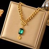 Gold Thick Emerald Chain Pendant Necklace