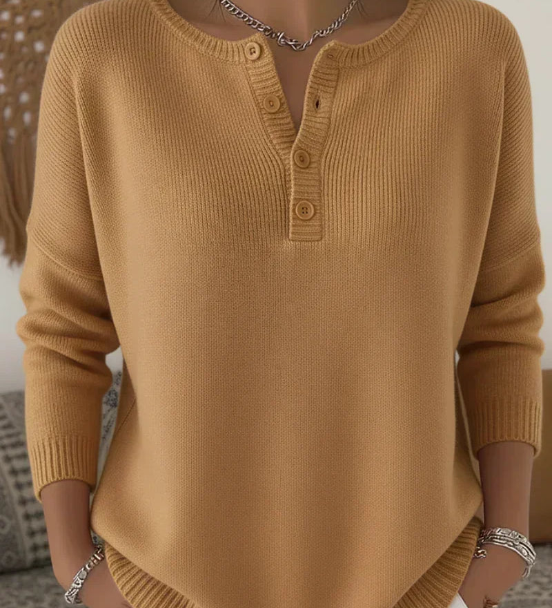Helena - Henley Button-Up Knit Jumper