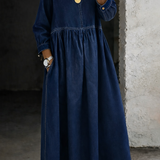 Elise | Long Denim Dress with Round Neck and Long Sleeves