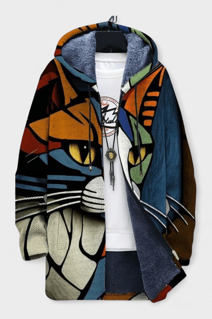 Saoirse knitted hooded cardigan with cat motif | Ellie Dublin