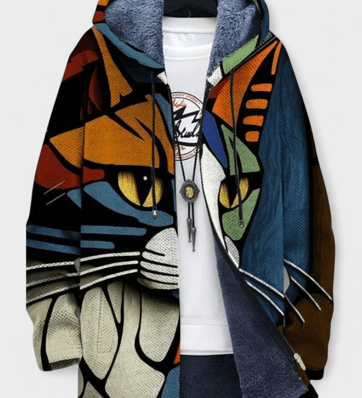 Saoirse knitted hooded cardigan with cat motif | Ellie Dublin