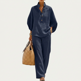 Maribel™ | Linen Batwing Sleeve Set and Wide-Leg Trousers