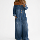 Sidonie | Denim Jumpsuit with Off-Shoulder Design