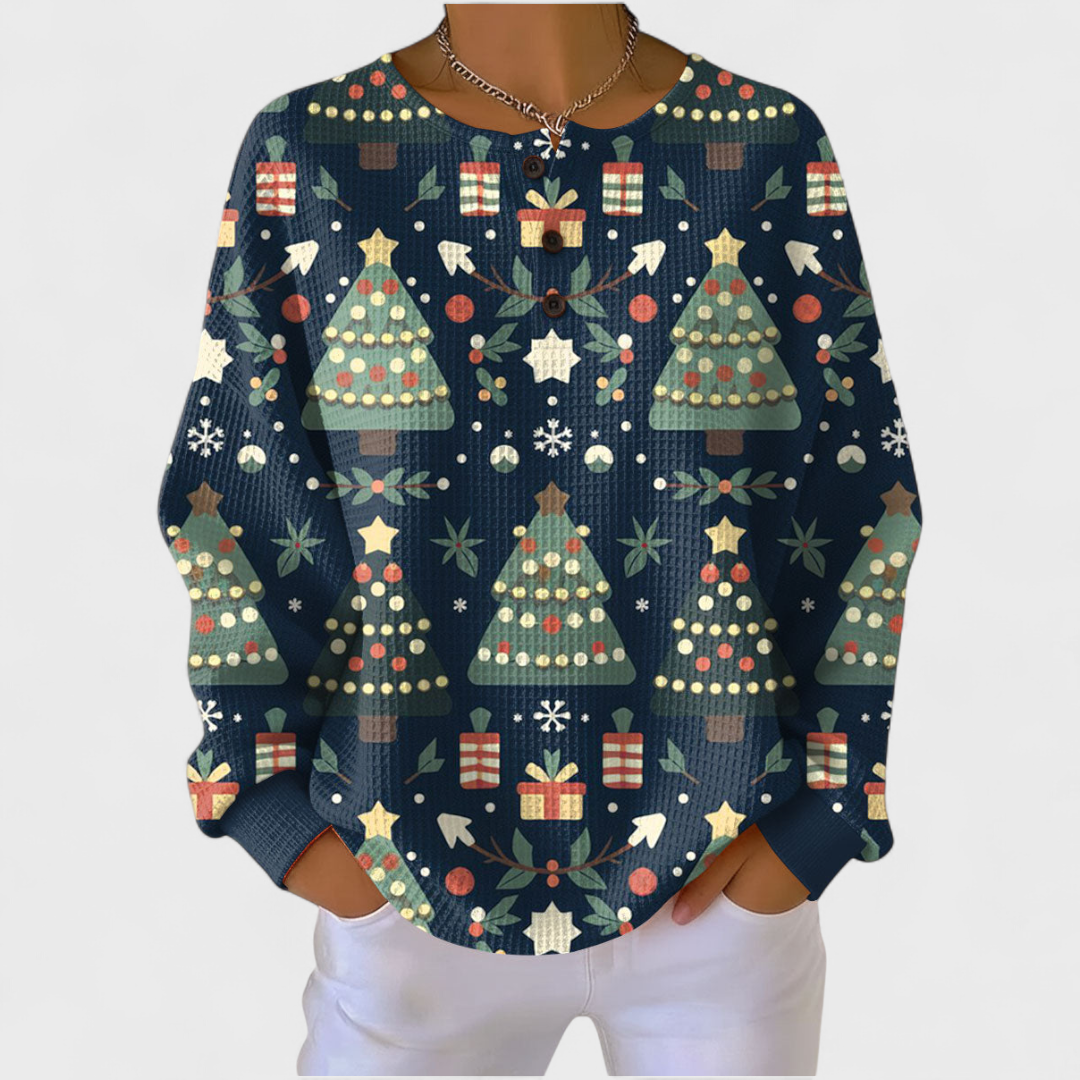 Cliona navy Christmas tree jumper for women by Ellie Dublin