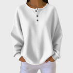 Orla waffle knit henley jumper for women in white by Ellie Dublin