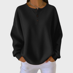 Orla waffle knit henley jumper for women in black by Ellie Dublin