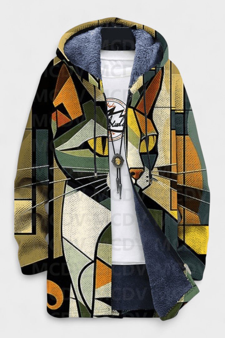 Sinead geometric cat motif hooded cardigan | Ellie Dublin