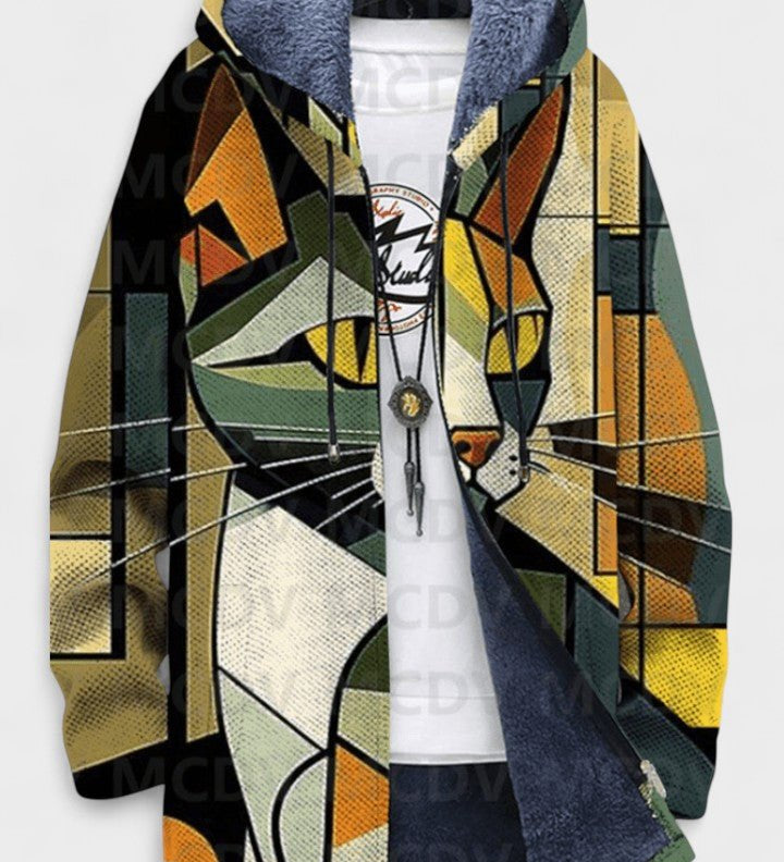 Sinead geometric cat motif hooded cardigan | Ellie Dublin