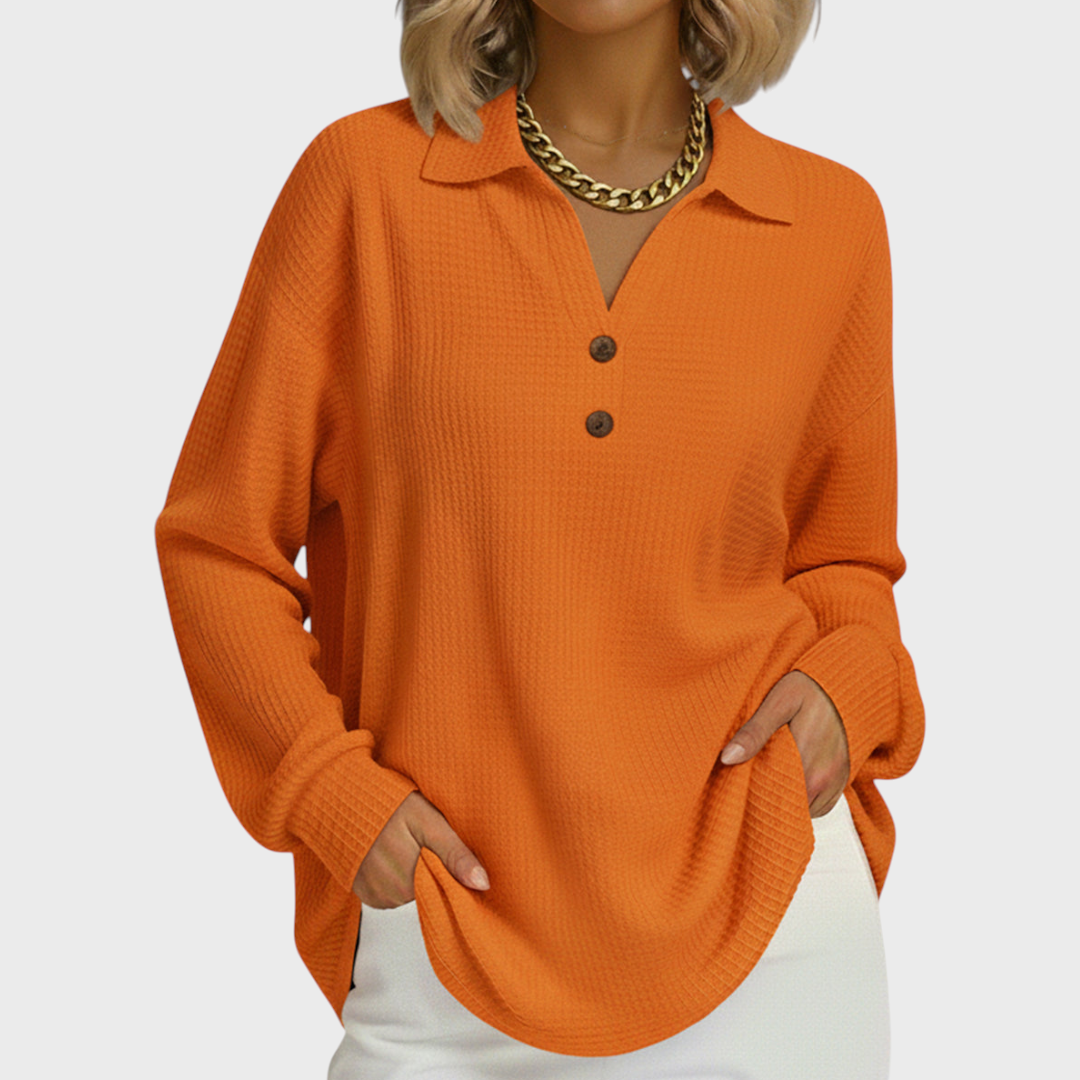 Grainne collared waffle knit jumper for women in orange by Ellie Dublin