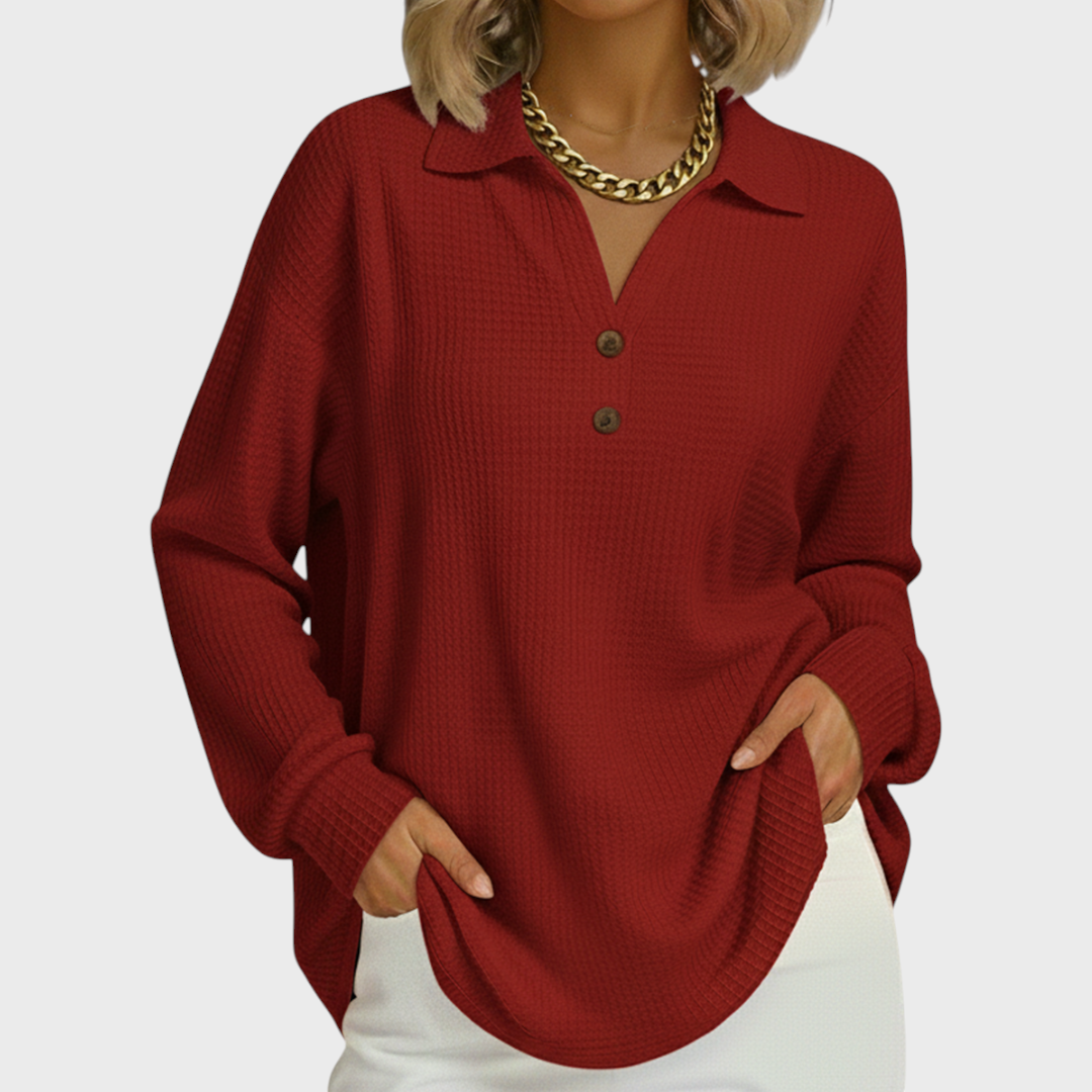 Grainne collared waffle knit jumper for women in red by Ellie Dublin