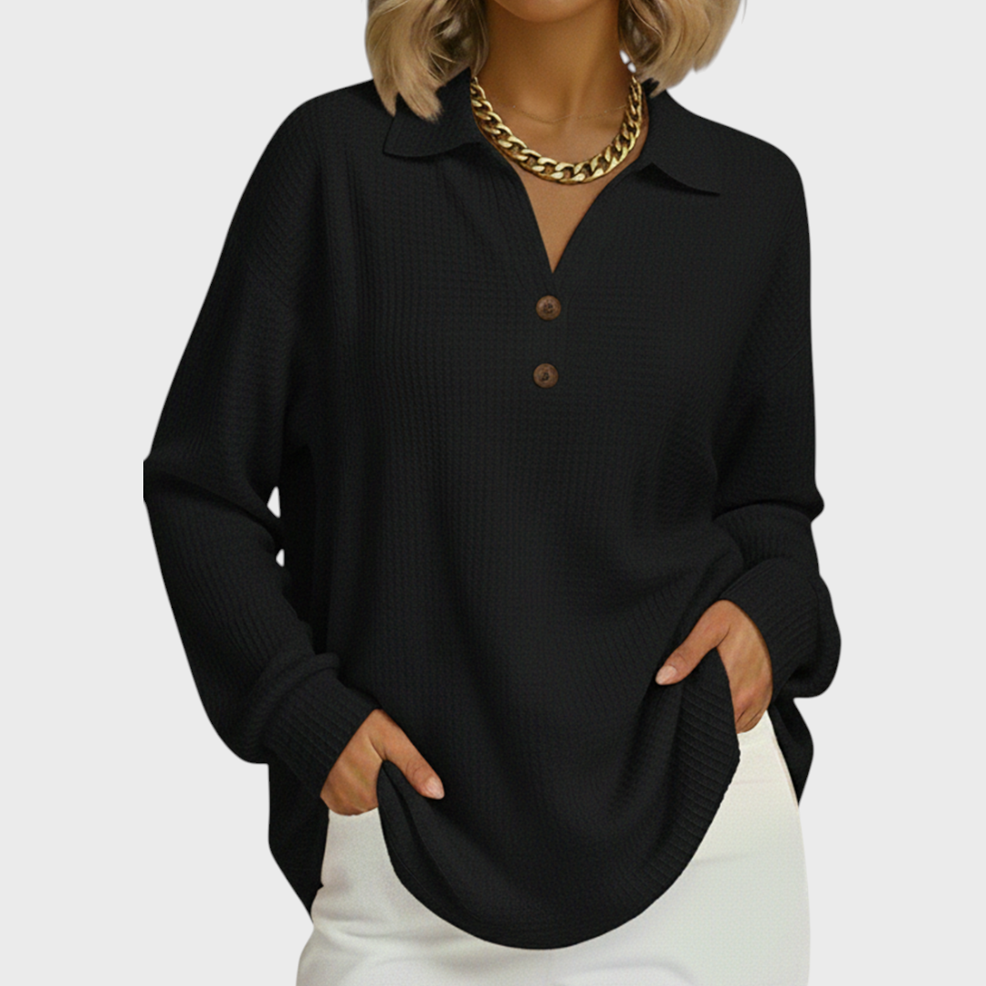 Grainne collared waffle knit jumper for women in black by Ellie Dublin