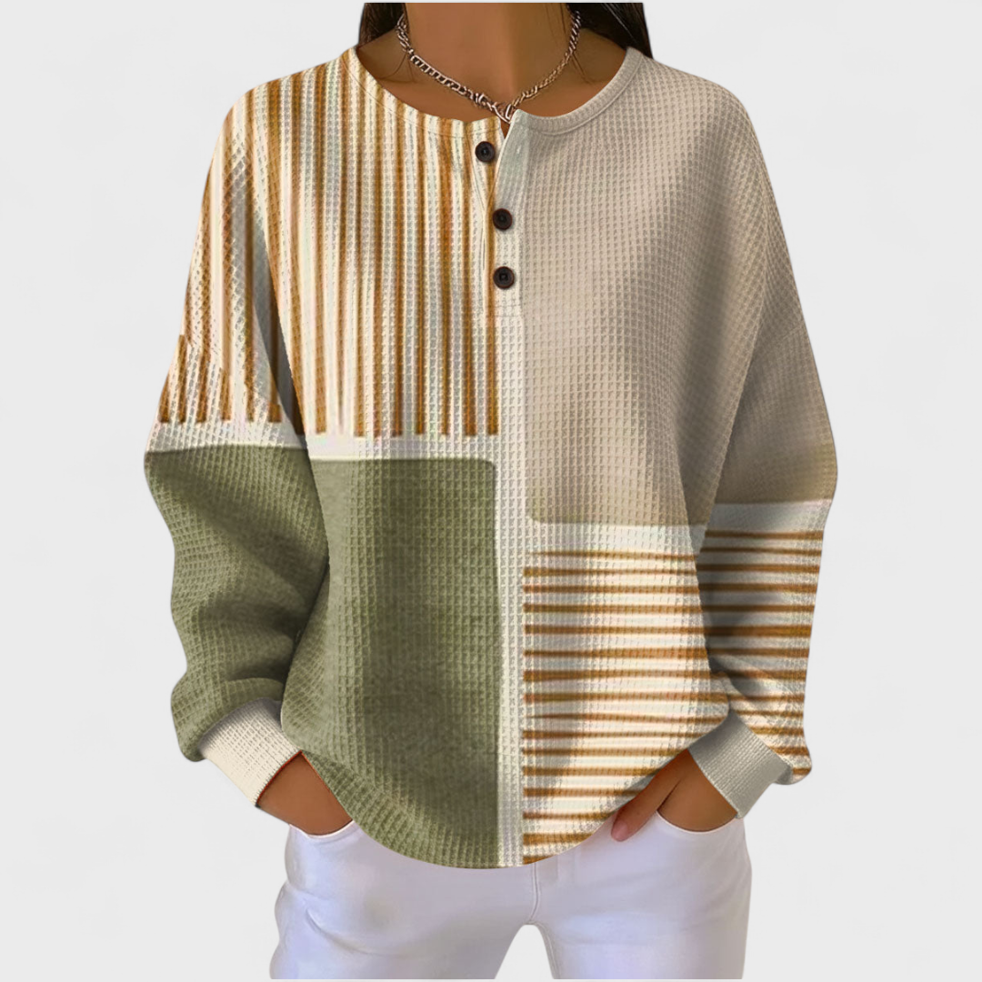 Saoirse sage stripe colour block jumper for women by Ellie Dublin