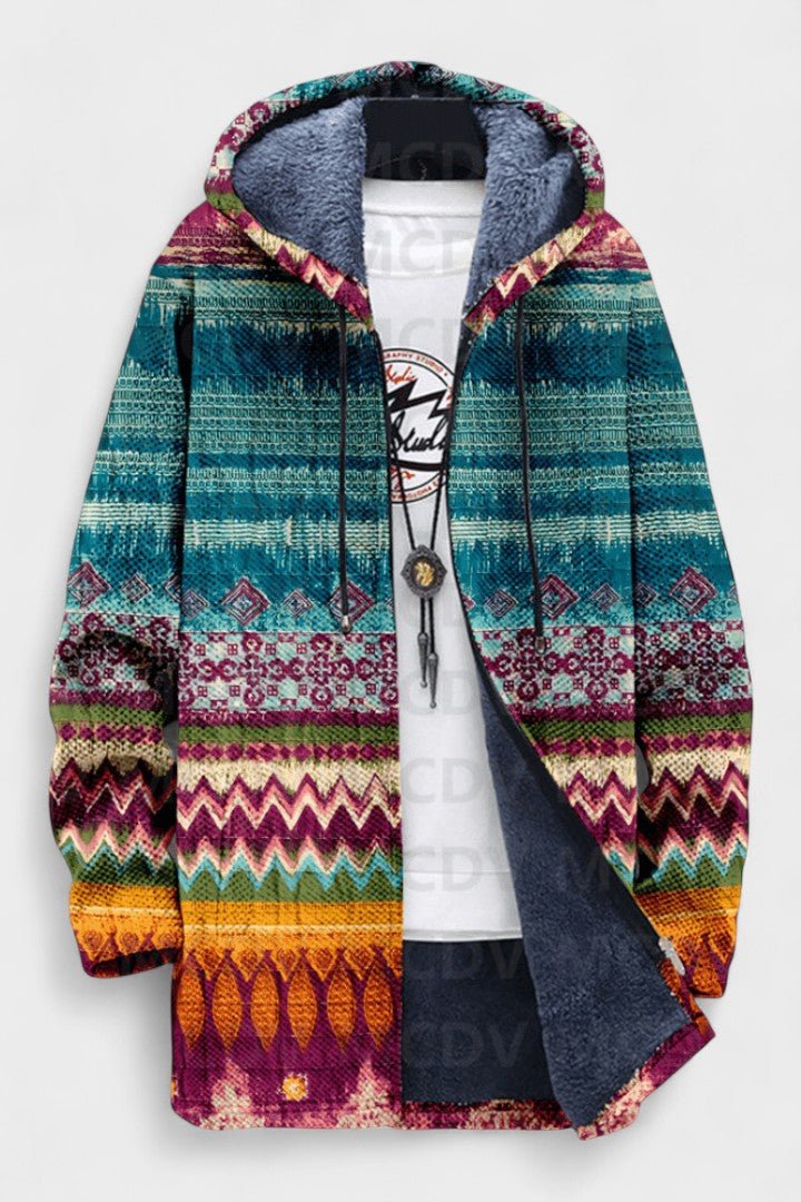Deirdre geometric pattern hooded cardigan for women | Ellie Dublin