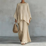 Cristina | Two-Piece Long Sleeve Set with Wide Leg Trousers