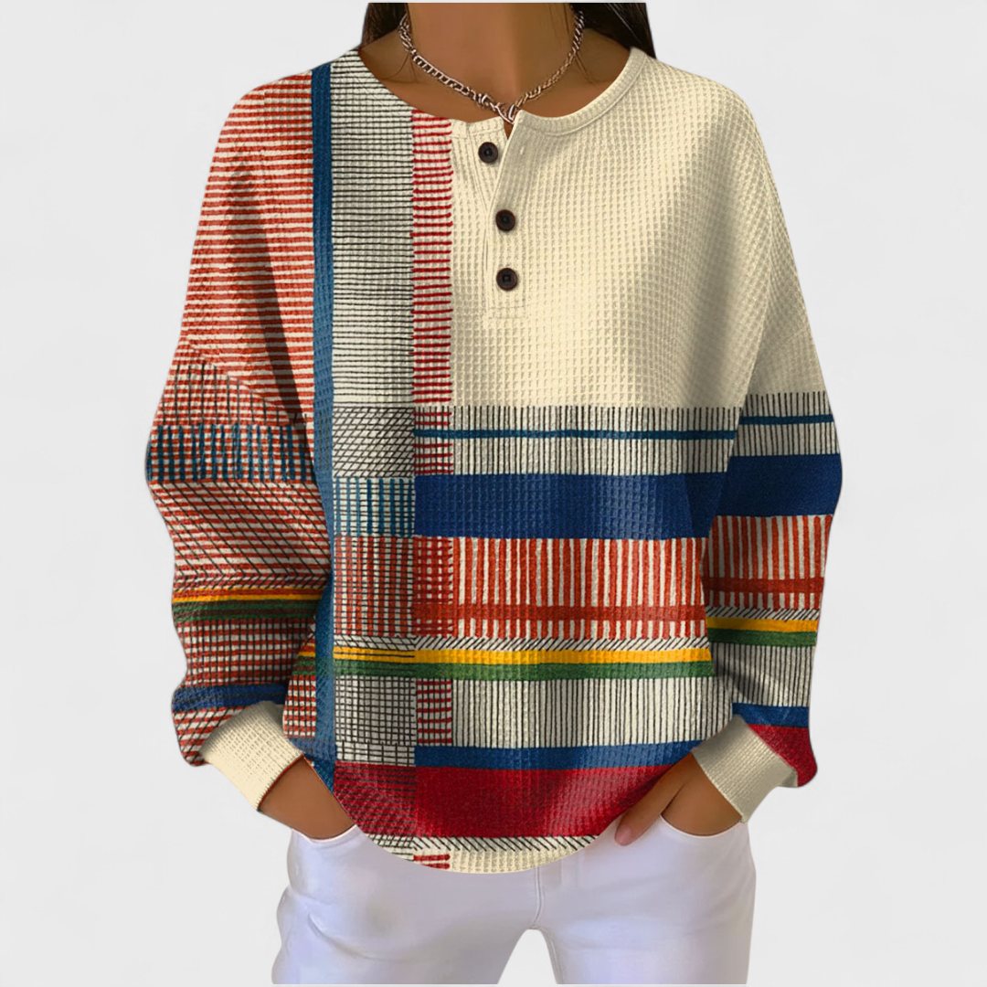 Aoife striped patchwork jumper for women by Ellie Dublin