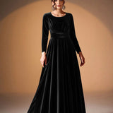 Béatrice | Velvet Maxi Dress with Long Sleeves