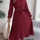 Martine | Belted Pleated Maxi Dress