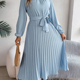 Martine | Belted Pleated Maxi Dress