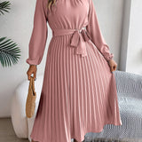 Martine | Belted Pleated Maxi Dress