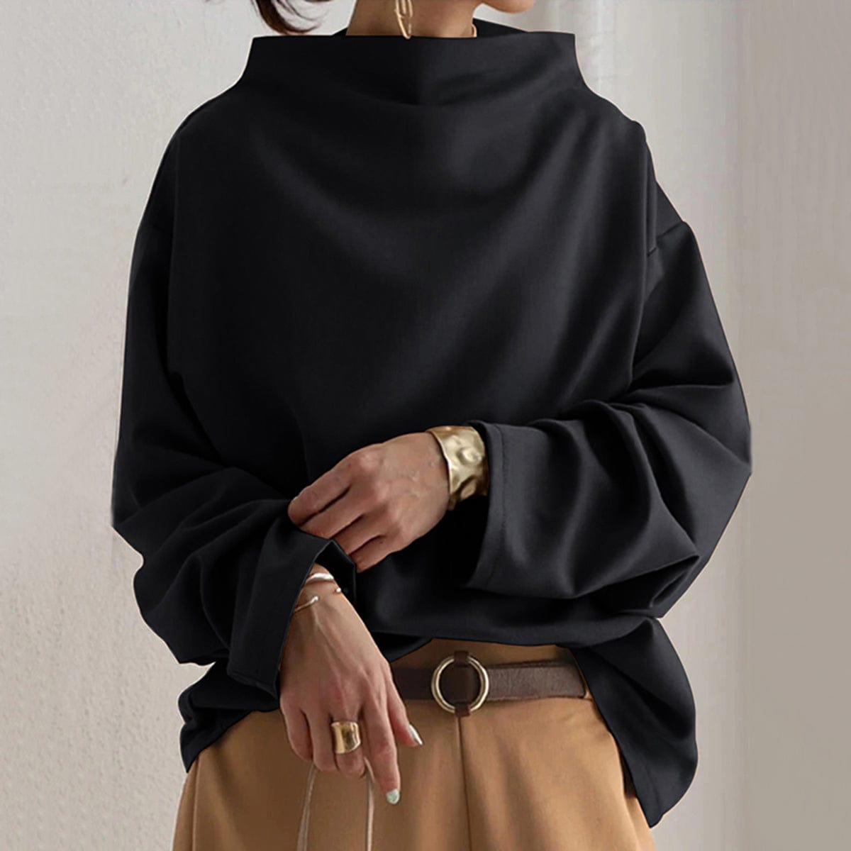 Christine sweater med høj hals fra Elsebeth København, detalje af strikken