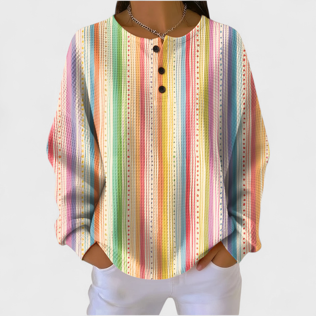 Aine pastel rainbow stripe jumper for women by Ellie Dublin