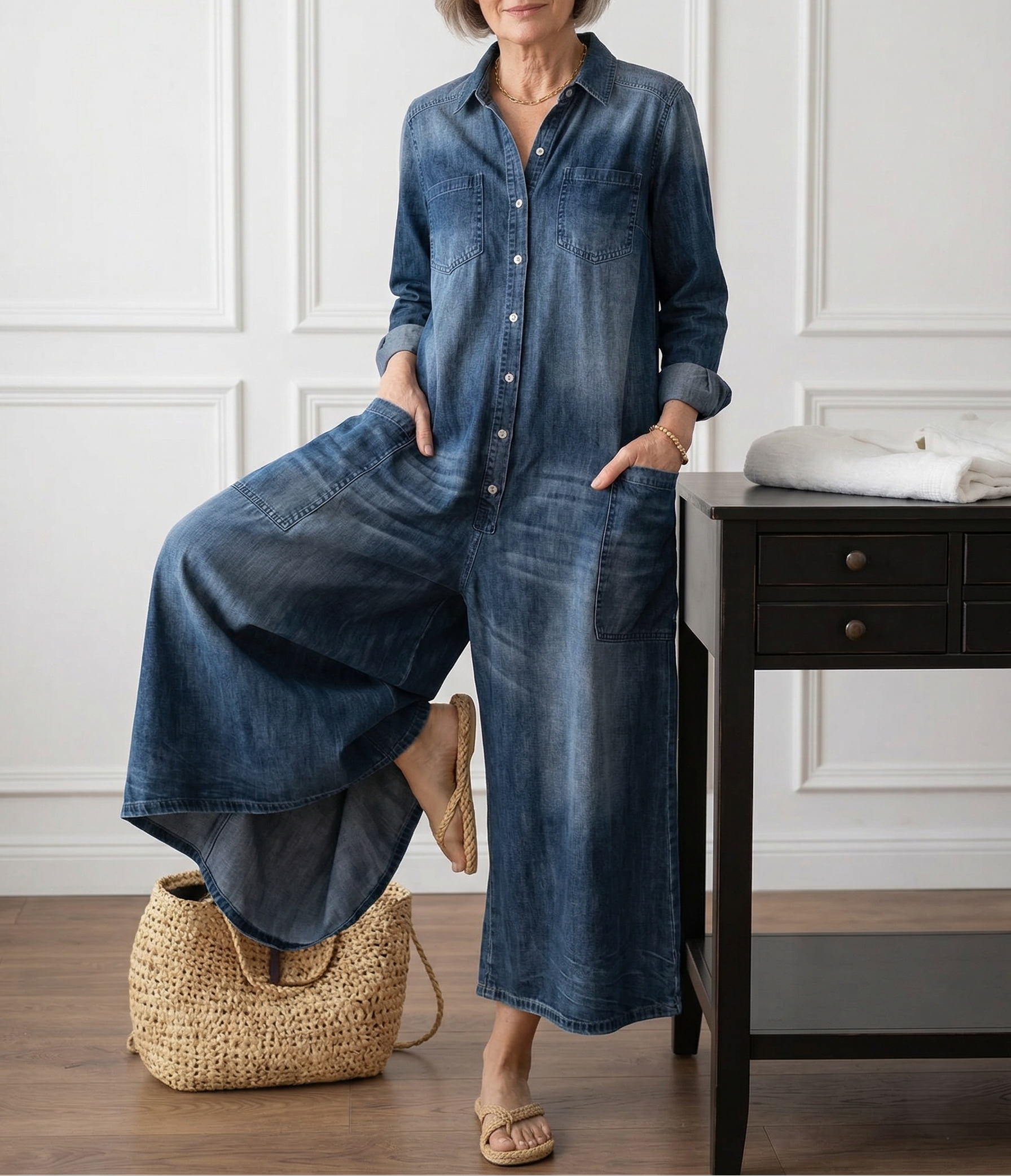 Anaïs | Vintage Denim Button-Up Jumpsuit – view 11