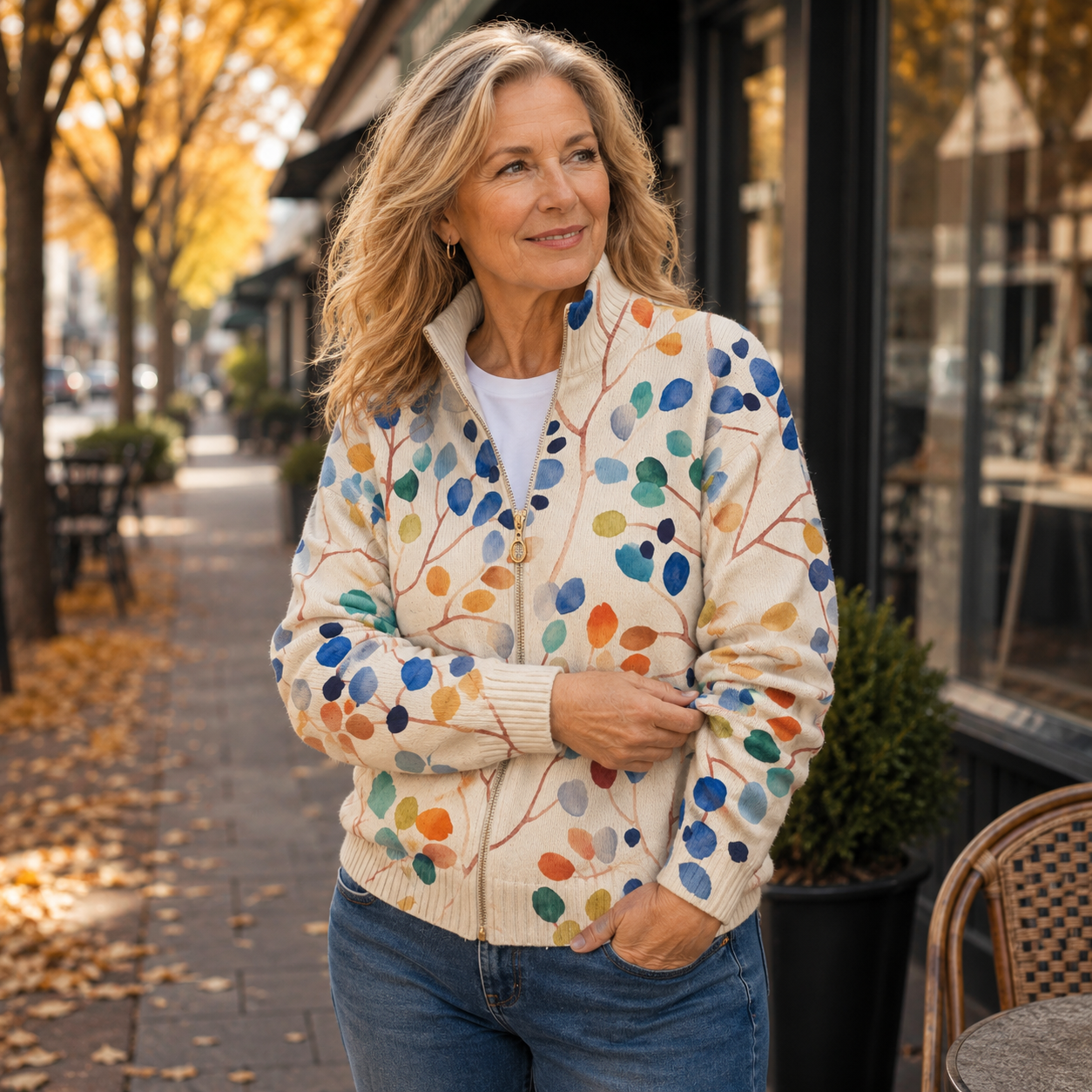 Brona botanical leaf zip cardigan for women | Ellie Dublin