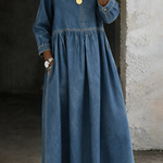Elise | Long Denim Dress with Round Neck and Long Sleeves – view 2