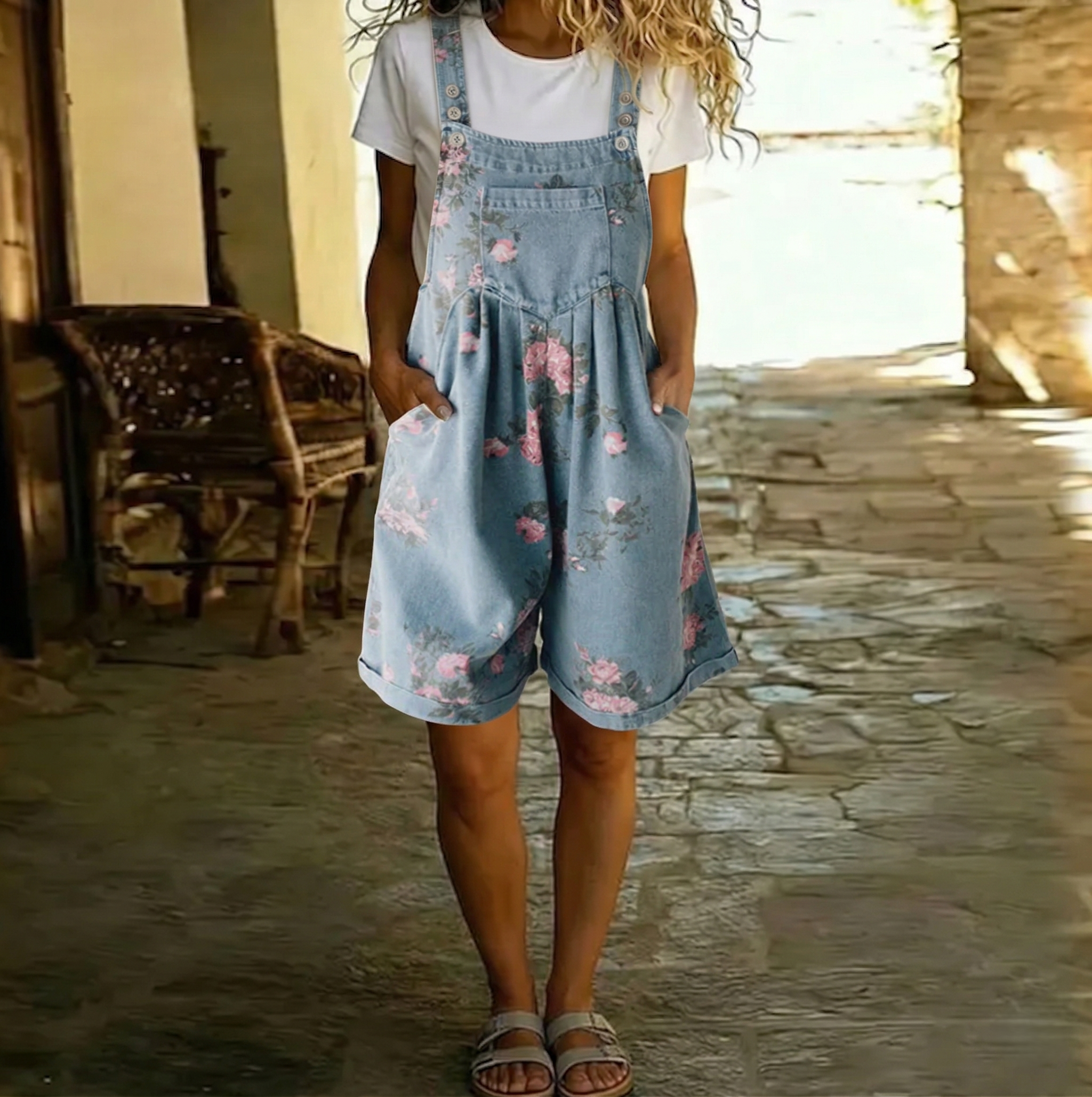 Eugénie | Vintage Washed Floral Denim Jumpsuit – view 2