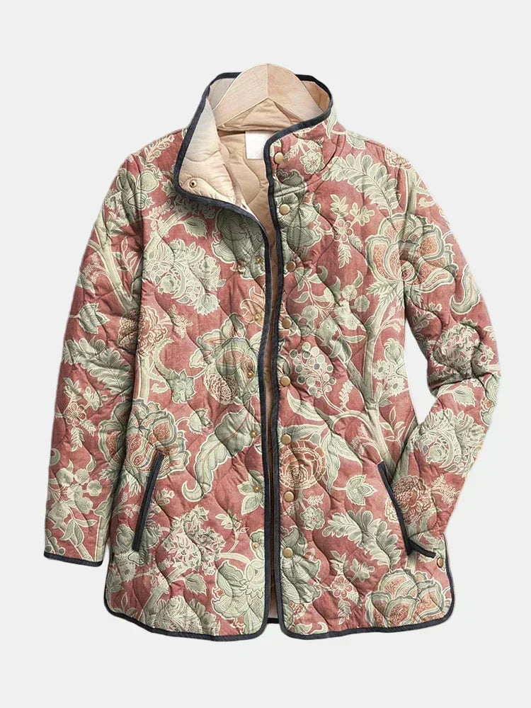 Carmel terracotta damask quilted jacket for women | Ellie Dublin