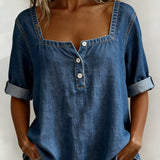 Marceline | Square Collar Denim Shirt