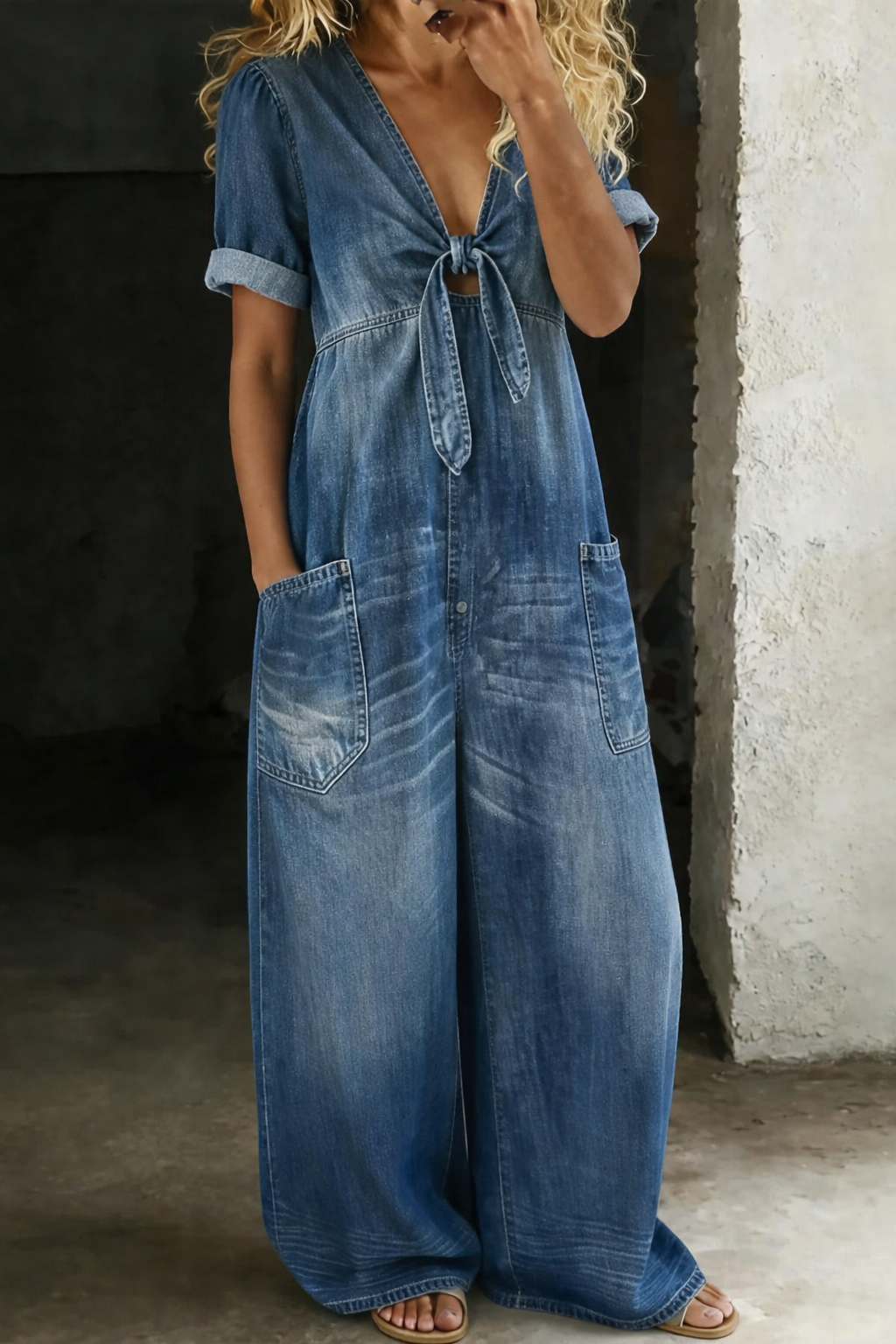 Garance | Denim Jumpsuit with V-Neck – view 2