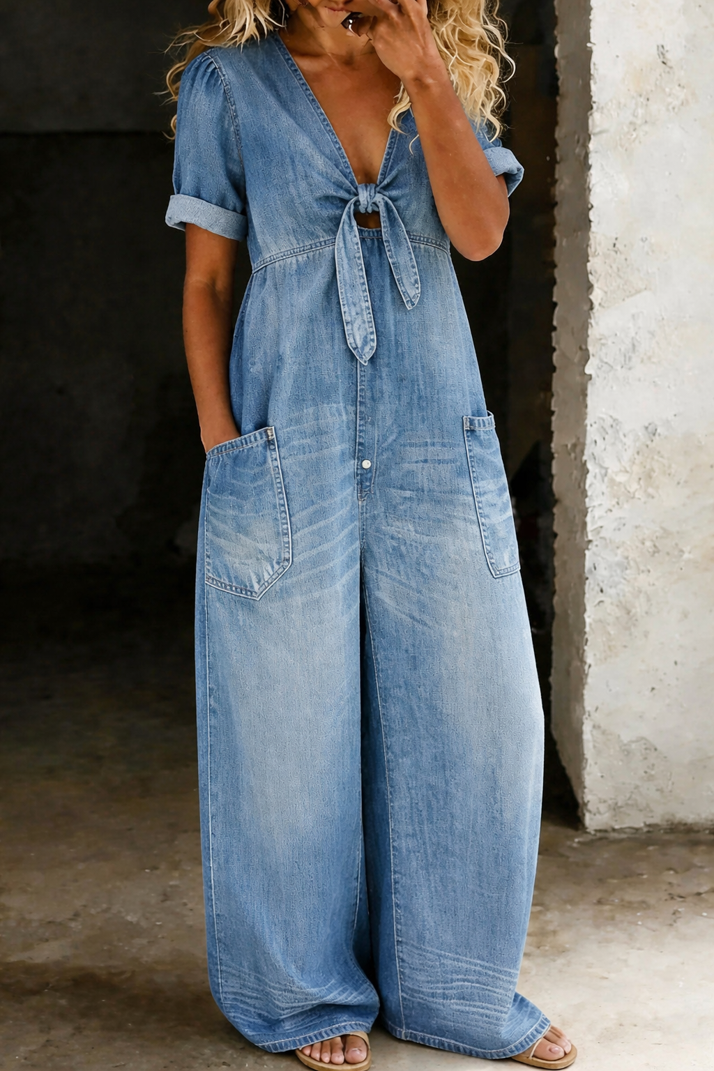 Garance | Denim Jumpsuit with V-Neck – view 3