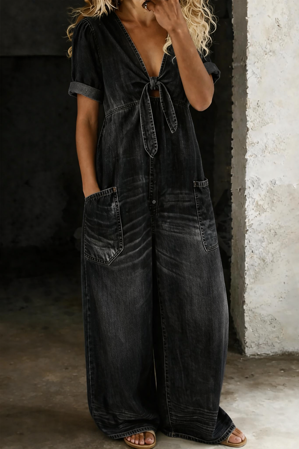 Garance | Denim Jumpsuit with V-Neck – view 4