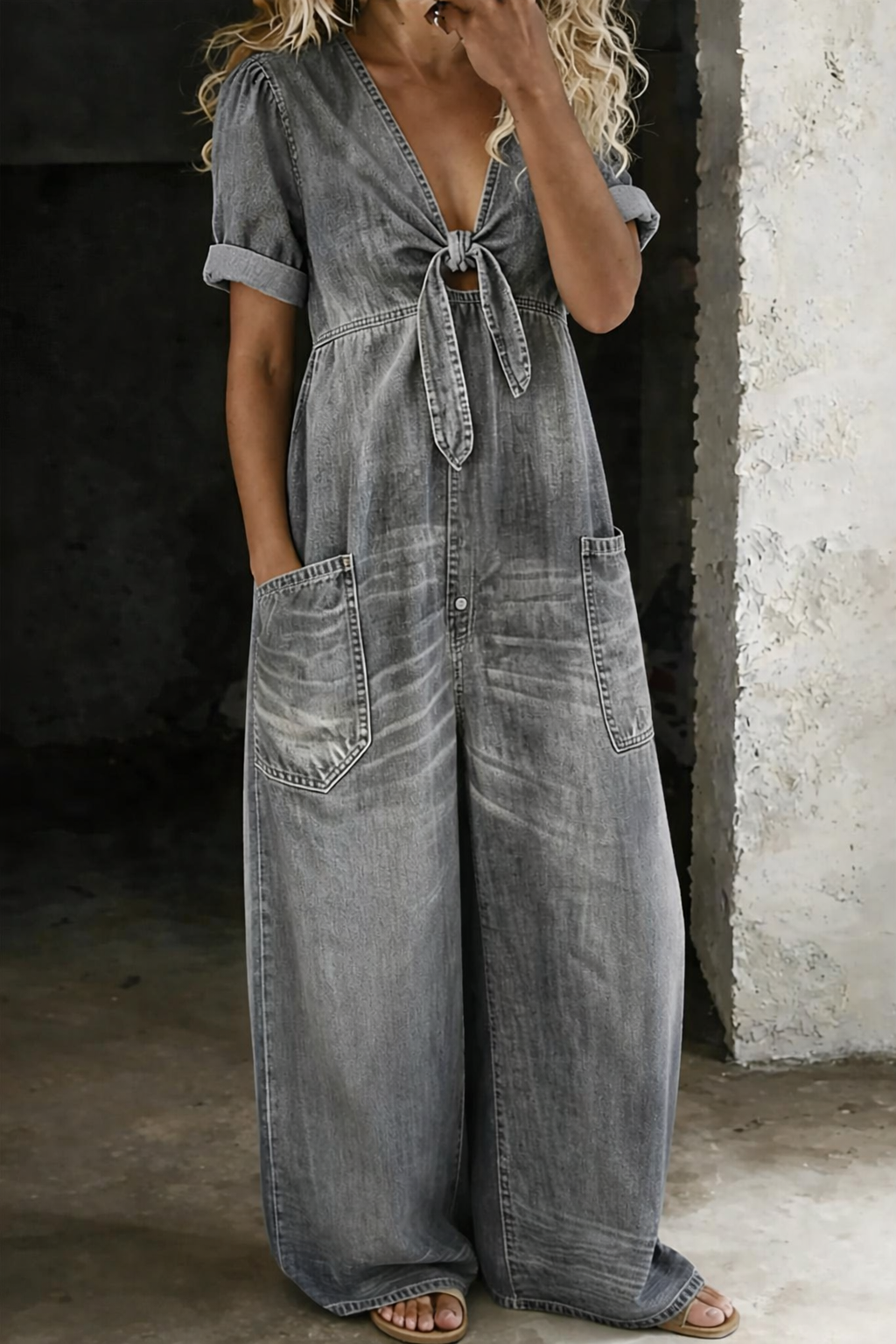 Garance | Denim Jumpsuit with V-Neck – view 5