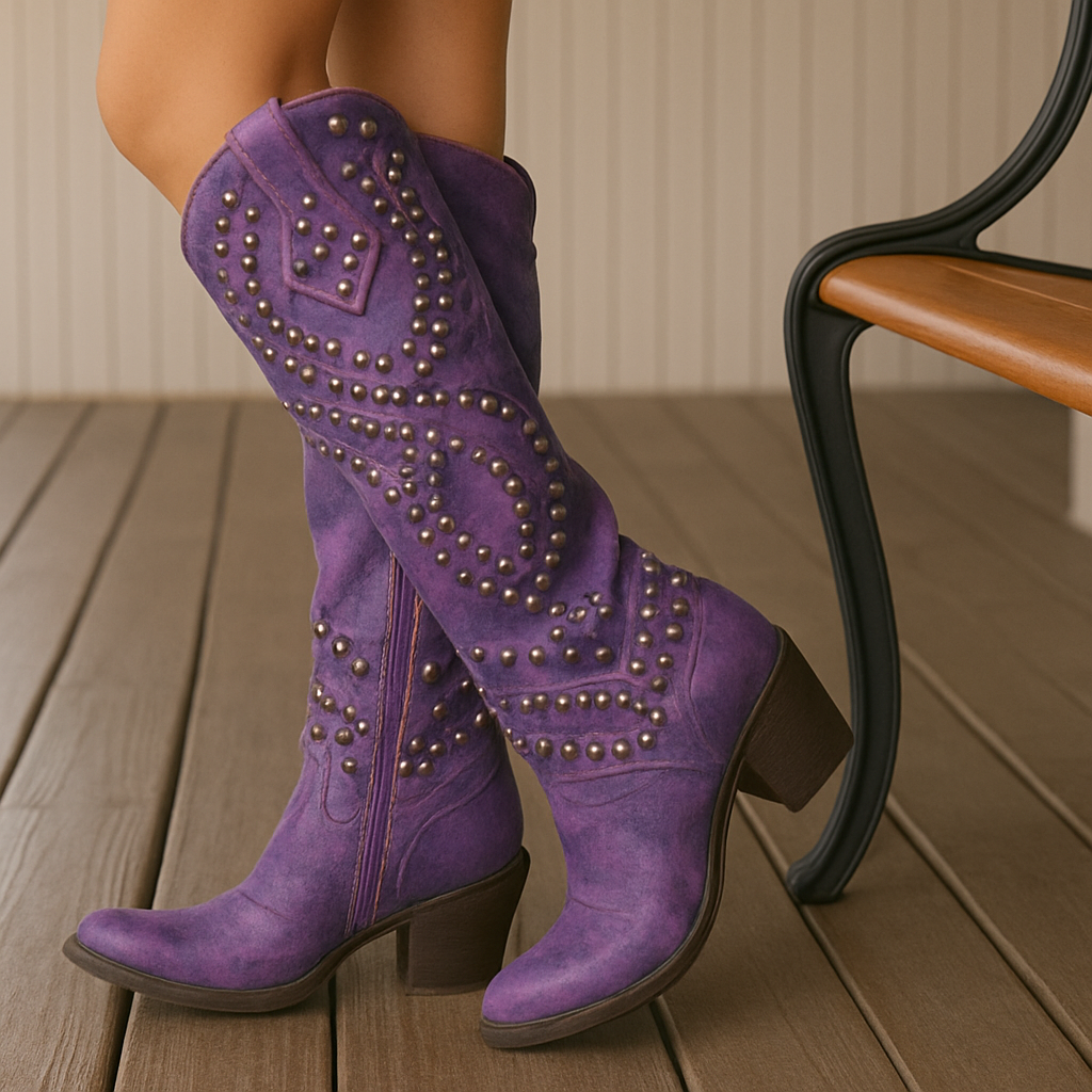 Inès | Knee-High Western Boots with Studs – view 3